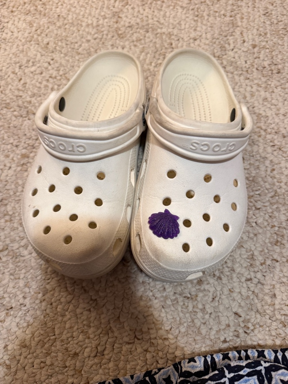 Crocs Classic Clogs in White with Purple Charm